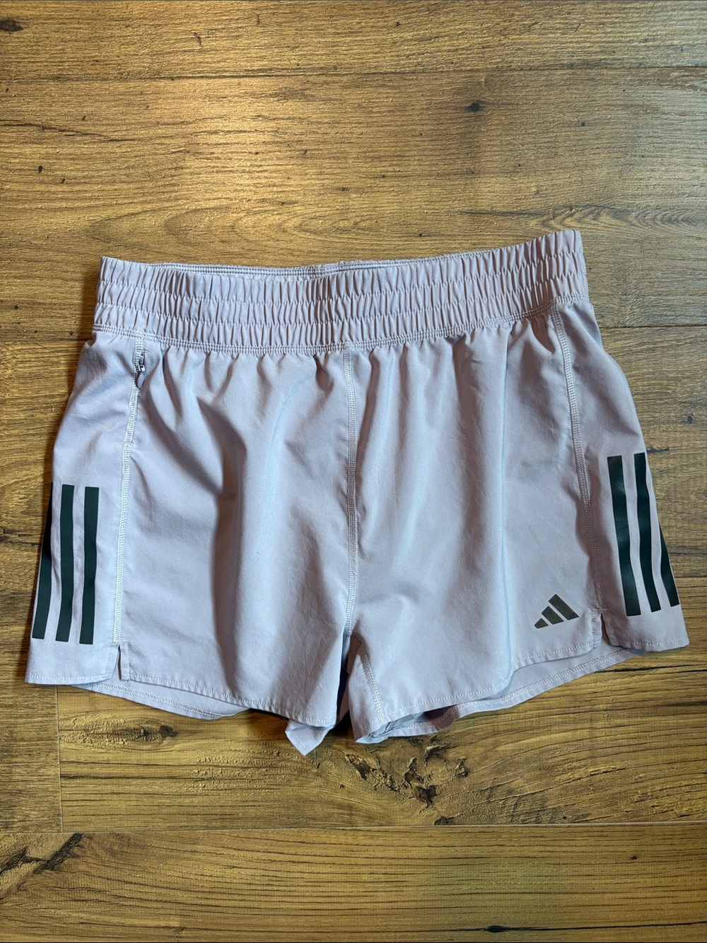 adidas Light Pink Women's Athletic Shorts with Dark Green Stripes
